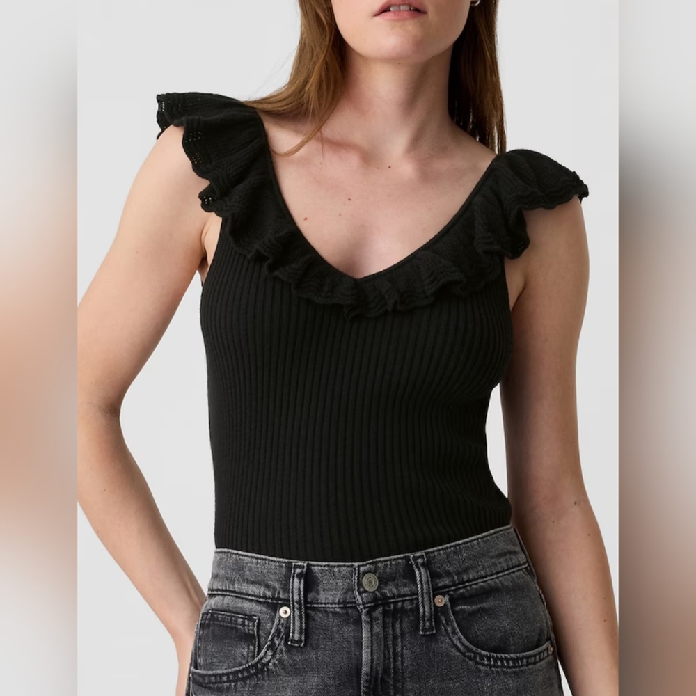 GAP Factory Women's Sleeveless Ruffle Edge Sweater Tank Top Sz XXL BLK